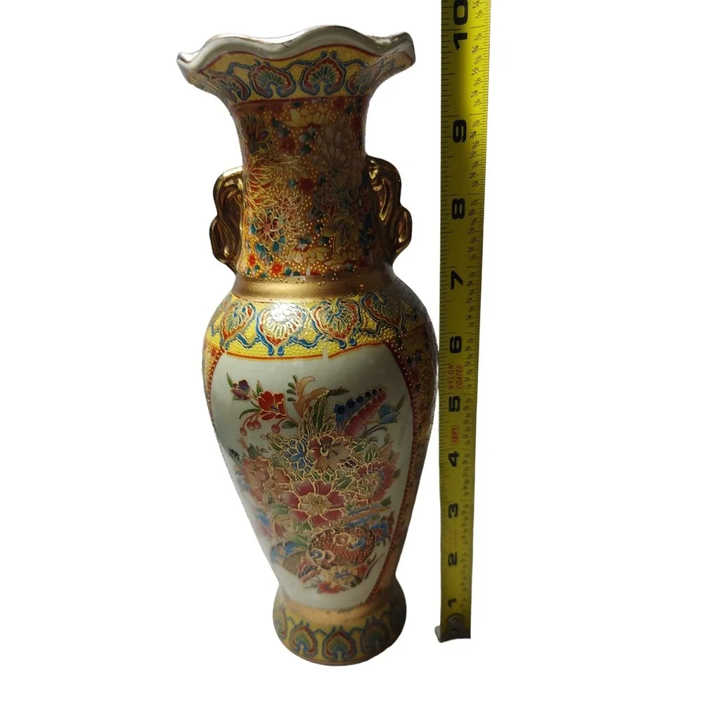 Vintage‎ Japanese Floral Porcelain Vase in Satsuma Style with Detailed Moriage